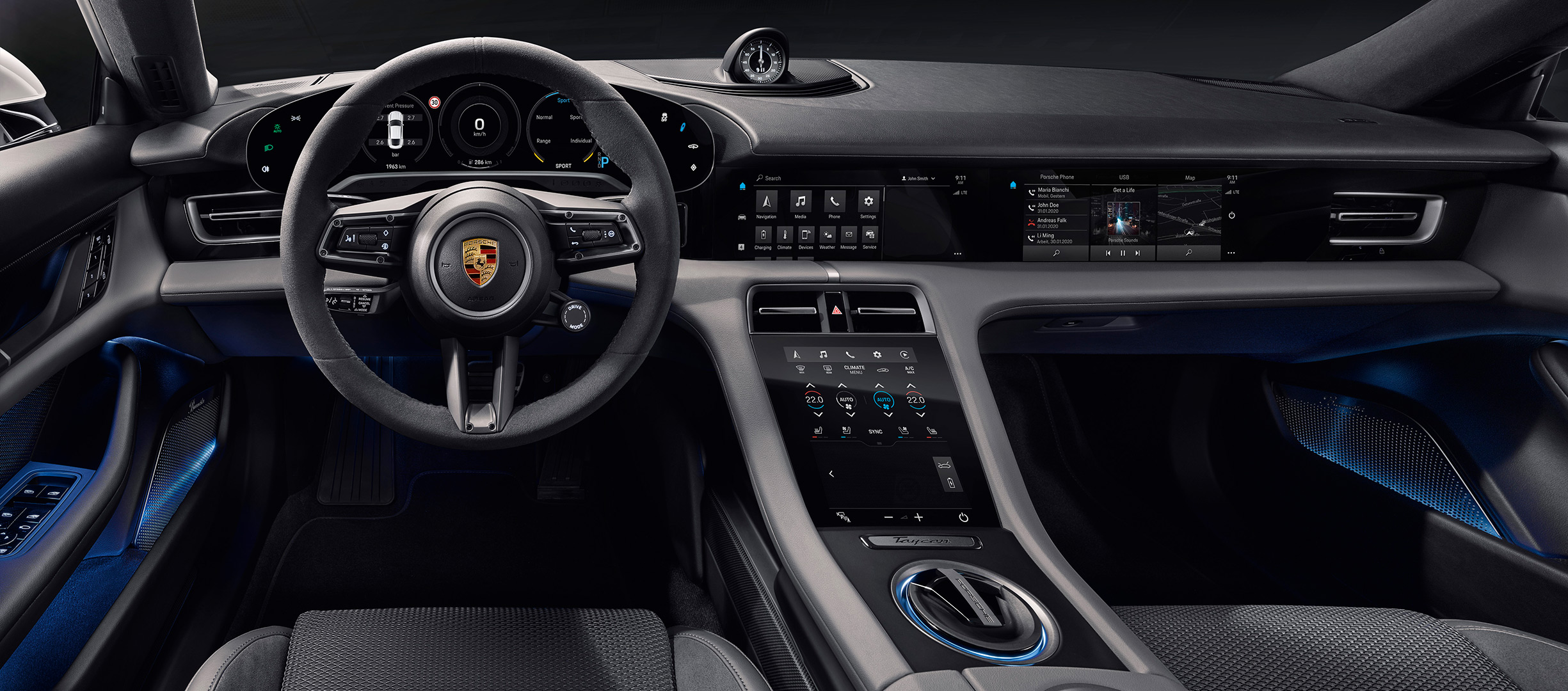 Porsche Taycan. Se muestra su espectacular interior